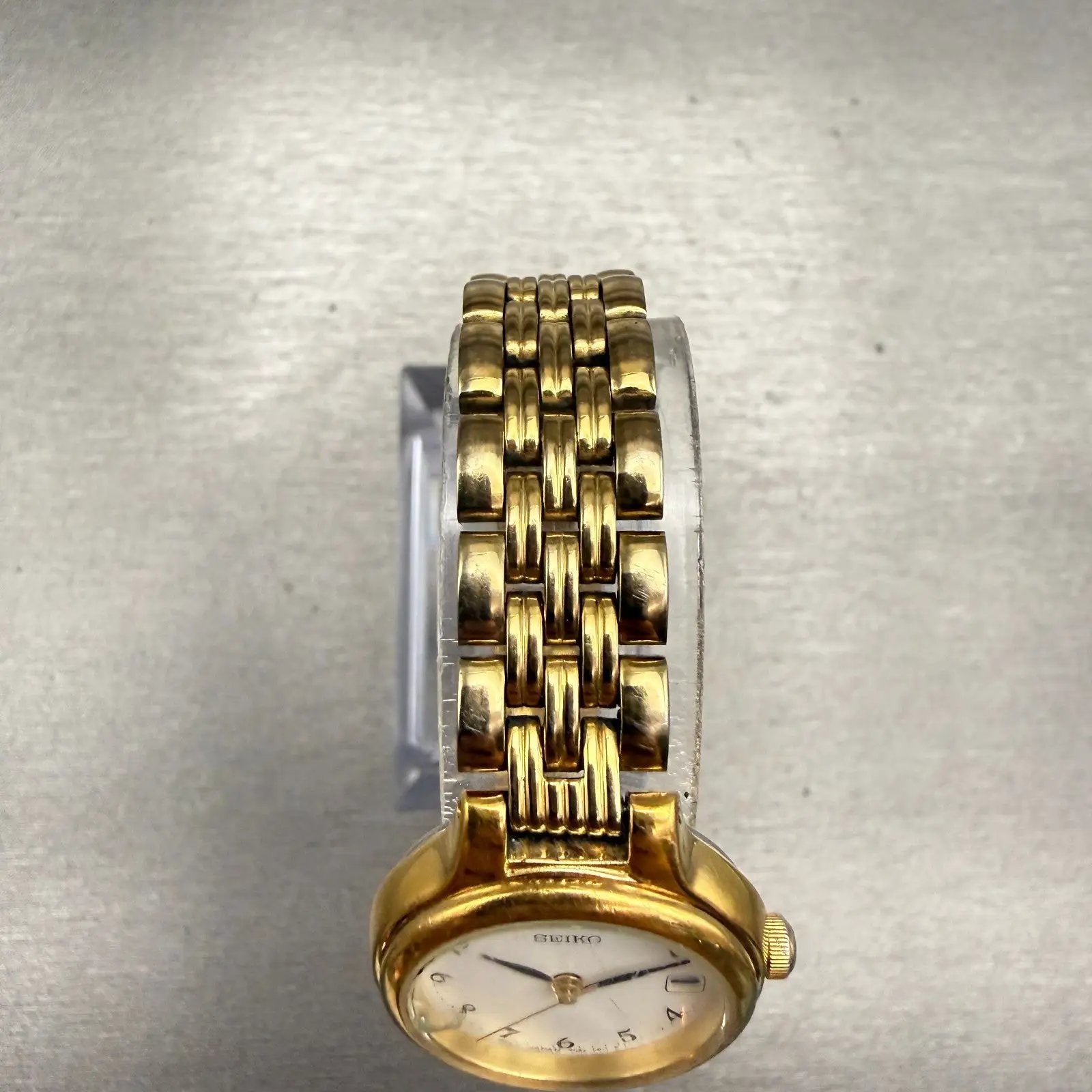 Seiko Watch Women 23mm White Dial Gold Tone Date Round 7N82-0228 New Battery VTG4