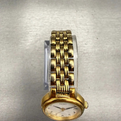 Seiko Watch Women 23mm White Dial Gold Tone Date Round 7N82-0228 New Battery VTG4