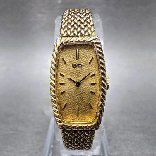 Seiko Tank Watch Women 14mm Champagne Dial Gold Tone 1320-5959 New Battery VTG H0