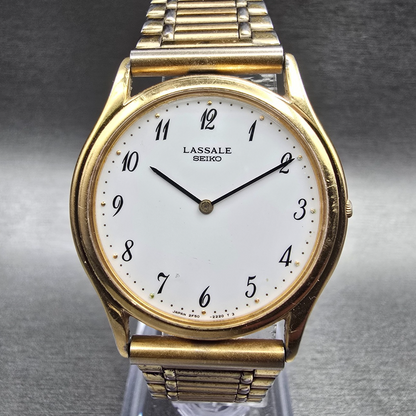 Seiko Lassale Watch Men 32mm White Dial Gold Tone Round 2F50-0700 New Battery0