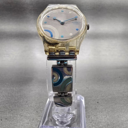 Swatch BATHROOM SMILES Watch Women Silver Dial Clear Case LK252G New Battery5