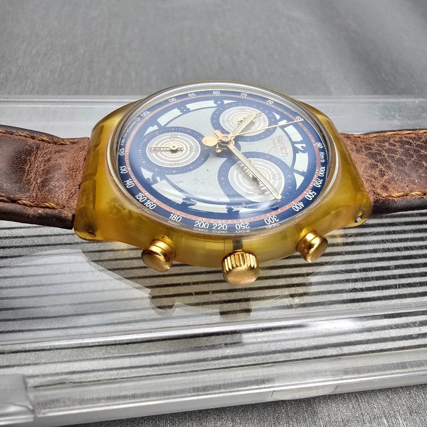 Swatch Chrono Honeytree Watch Men 37mm White Dial Yellow Case SCN107 New Battery3