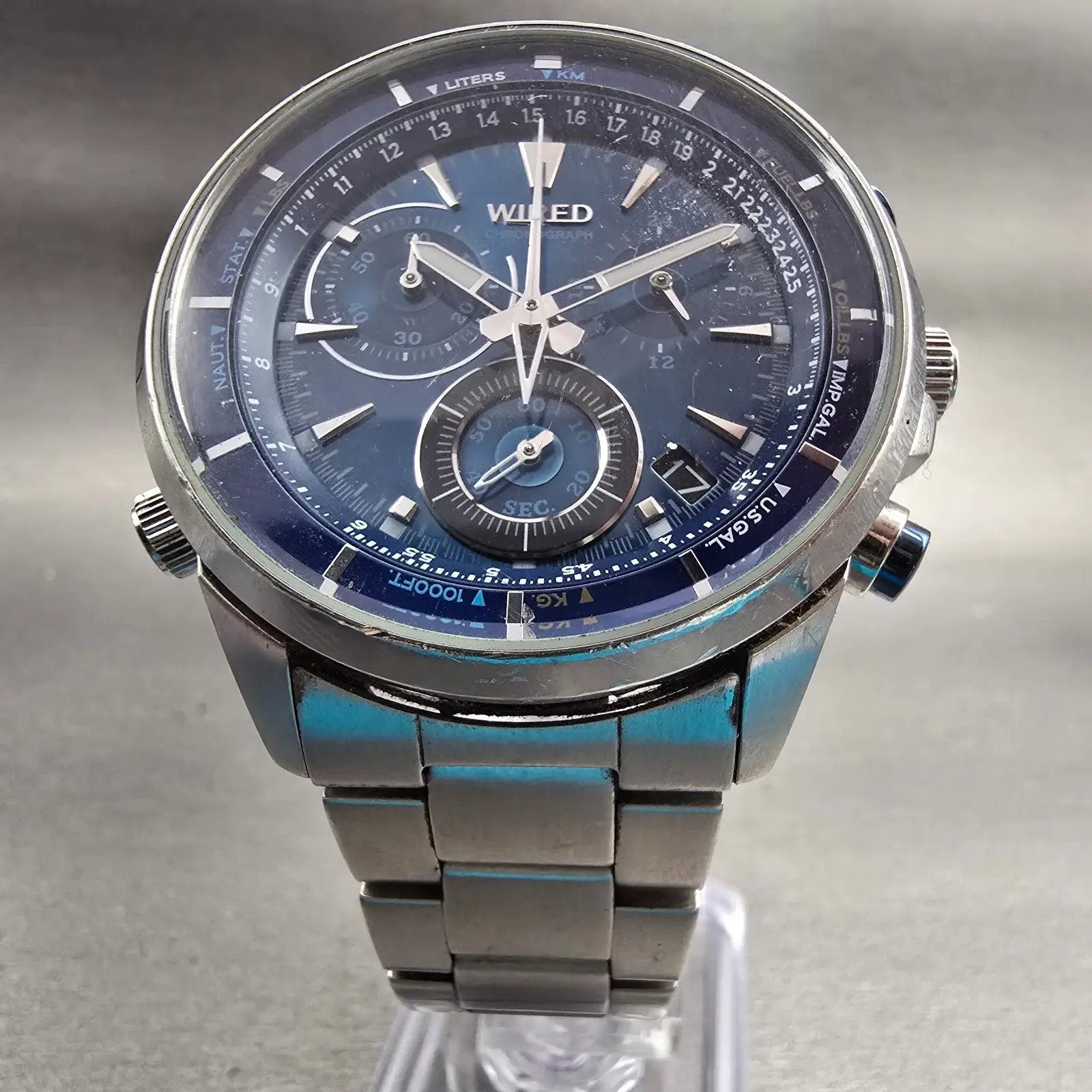 Seiko Wired Chronograph Watch Men 44mm Blue Dial Silver Tone VK68-KX20 New Batt5