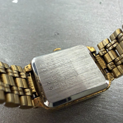 Seiko Tank Watch Women 18mm Champagne Dial Gold Tone Rectangle V401-5129 NewBat09