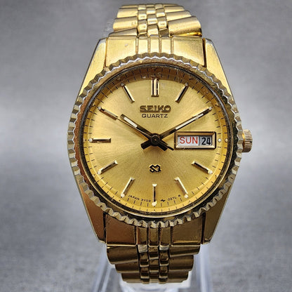 Seiko SQ Watch Women 24mm Gold Dial Gold Tone Daydate 24mm Round New Battery NBG0