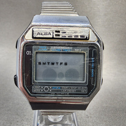Seiko Alba Digital Watch Men 36mm Silver Tone Alarm Chronograph Y8235000 PARTS0
