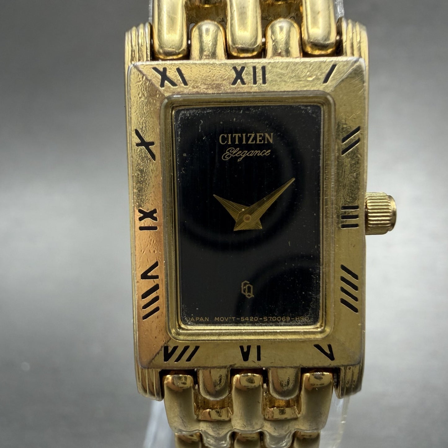 Citizen Elegance Tank Watch Women 16mm Black Dial Gold Tone Rectangle New Batt1