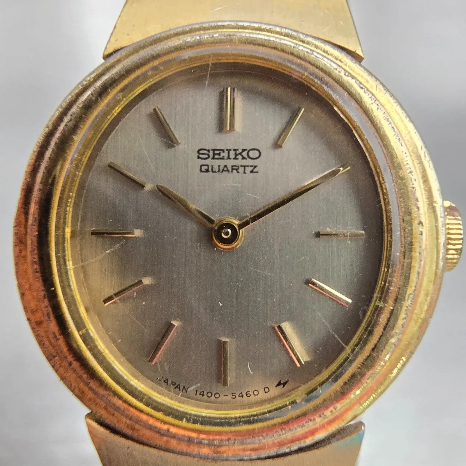 Seiko Watch Women 19mm Silver Dial Gold Tone Oval 1400-8099 New Battery Vintage1