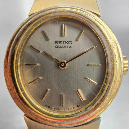 Seiko Watch Women 19mm Silver Dial Gold Tone Oval 1400-8099 New Battery Vintage1