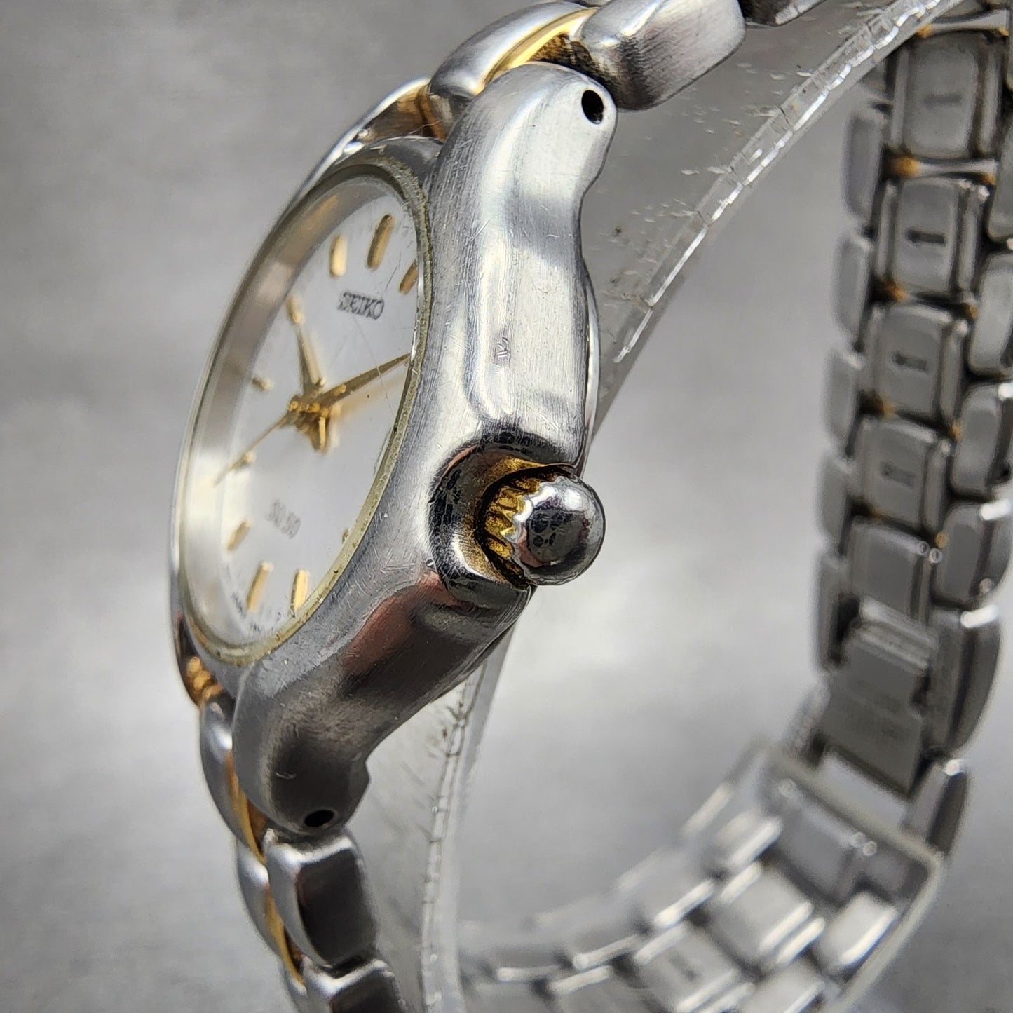 Seiko SQ 50 Watch Women 25mm White Dial Two Tone Date 7n820301 New Battery2