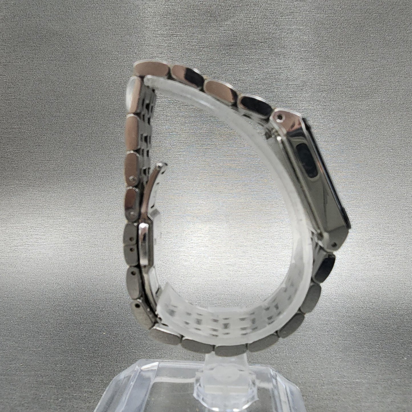 Bulova Quadra Tank Watch Women 21mm Black Dial Two Tone Date Rectangle Diamonds8