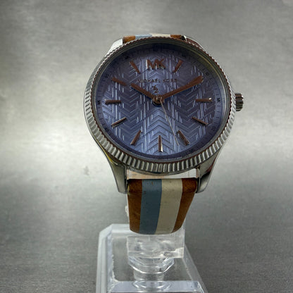 Michael Kors Lexington Watch Women 36mm Blue Dial Silver Tone MK-2807 New Batt4