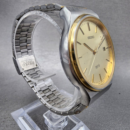 Seiko Spirit Watch Men 33mm Champagne Dial Two Tone Date 5p327a00 New Battery3