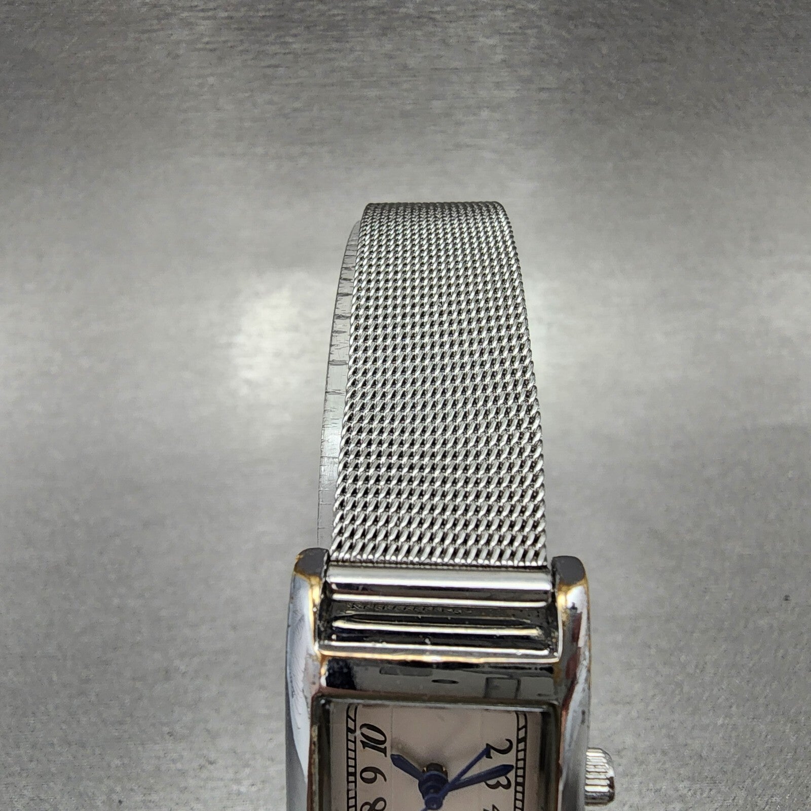 ANA Dual Time Tank Watch Women 19mm White Dial Steel Rectangle Mesh Band New Bat4