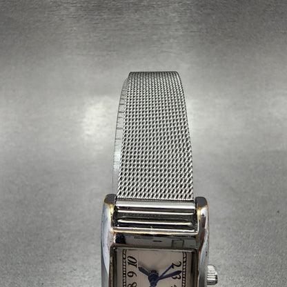 ANA Dual Time Tank Watch Women 19mm White Dial Steel Rectangle Mesh Band New Bat4