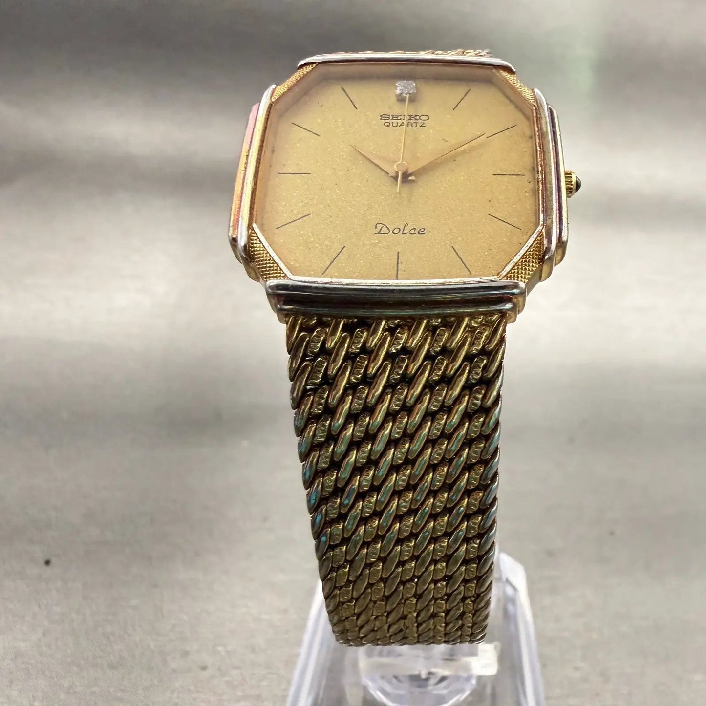 Seiko Dolce Watch Men 29mm Gold Dial Gold Tone Octagon 7731-5000 New Battery5