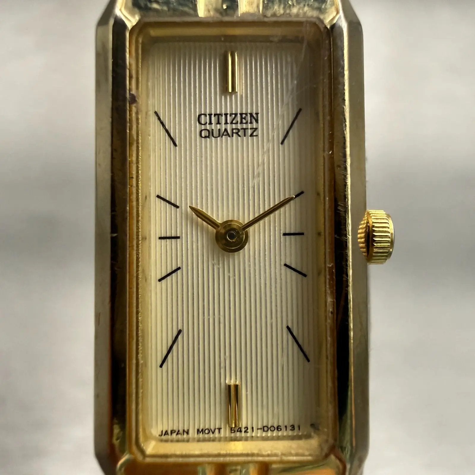 Citizen Watch Women 13mm Champagne Dial Gold Tone Rectangle 5421-S96460 New Batt1