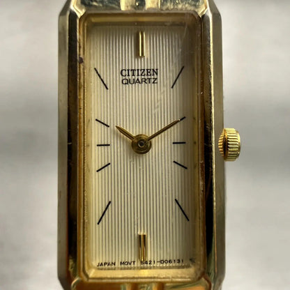 Citizen Watch Women 13mm Champagne Dial Gold Tone Rectangle 5421-S96460 New Batt1