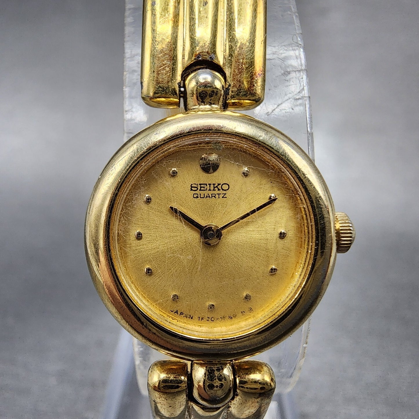 Seiko Watch Women 18mm Gold Dial Gold Tone Round Bangle 1F200E89 New Battery1