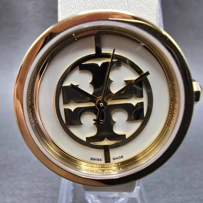 Tory Burch Reva Watch Women 28mm Cream Dial Gold Round TRB4007 New Battery3