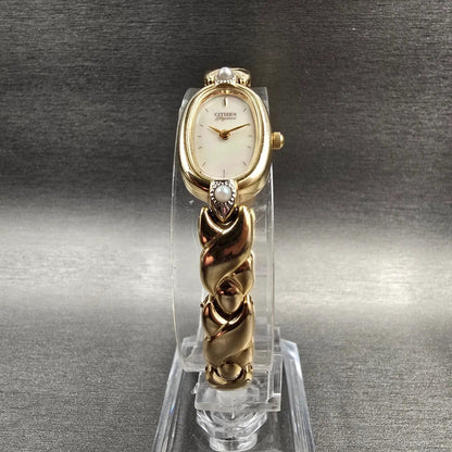 Citizen Elegance Watch Women 14mm MOP Dial Gold Tone Oval 5421-F43542 New Batt5
