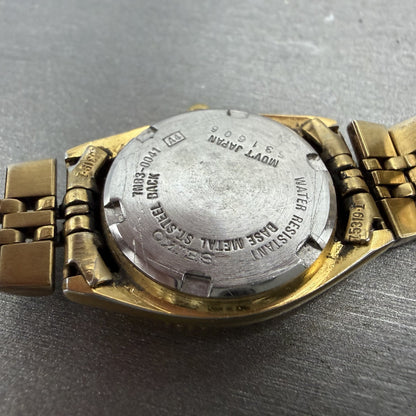 Seiko Watch Women 25mm Gold Dial Gold Tone Daydate Round 7N83-0041 New Battery7H9