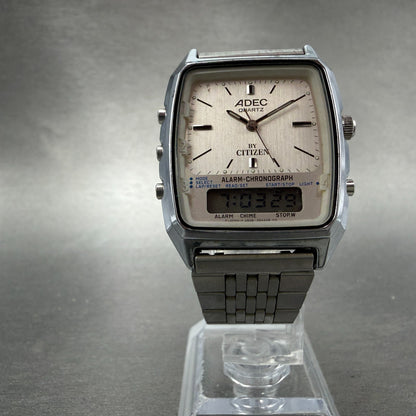 Citizen Adec Watch Men 31mm Silver Dial Steel Analog Digital Rectangle New batt5