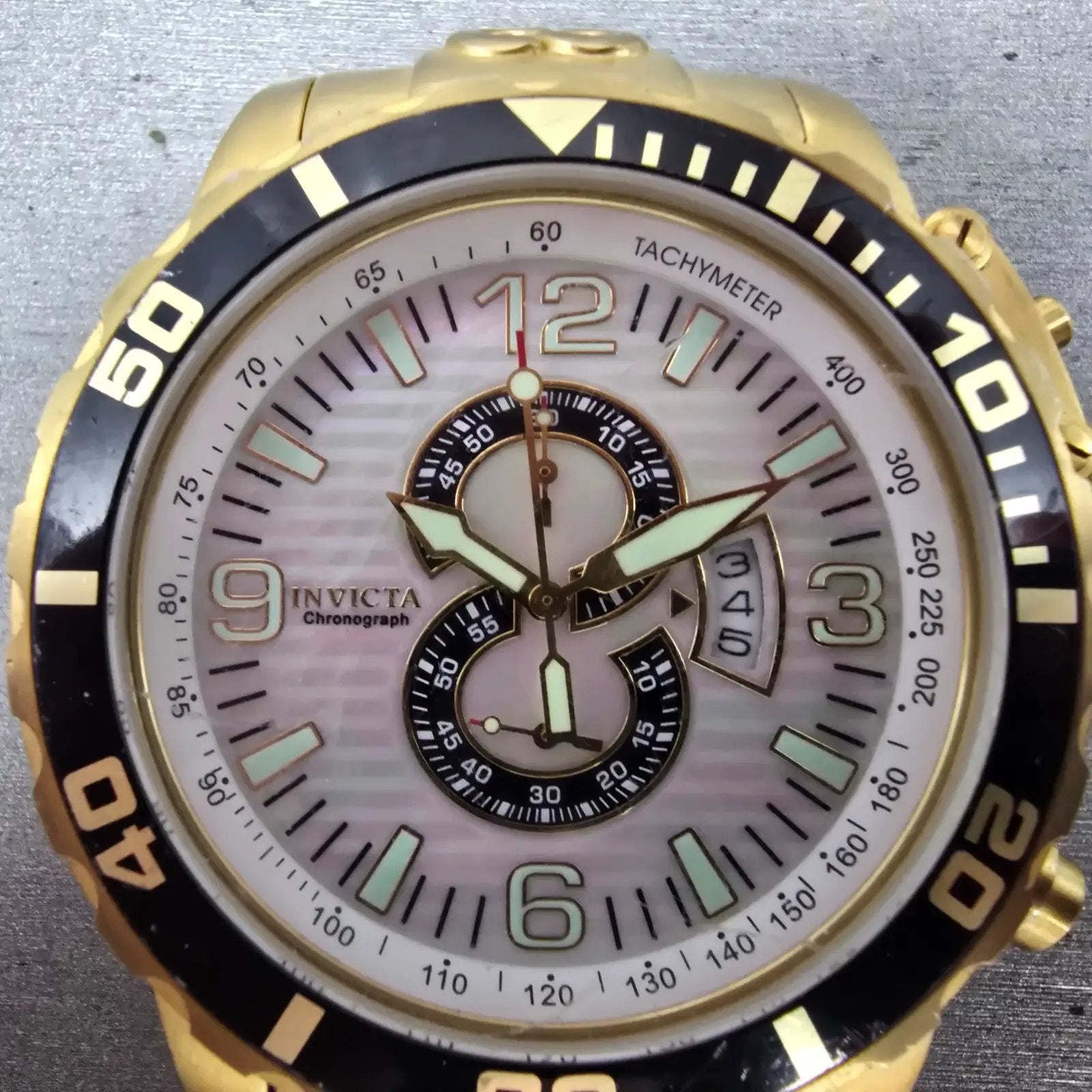 Invicta Corduba Chronograph Dive Watch Men 52mm MOP Dial Gold Tone 4899 NewBat1