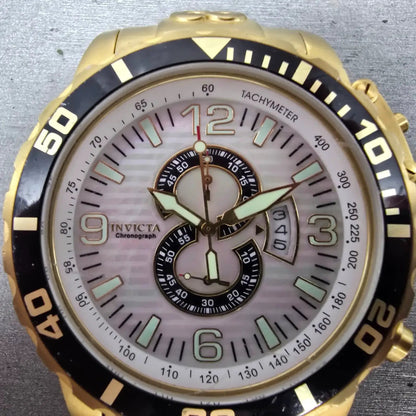 Invicta Corduba Chronograph Dive Watch Men 52mm MOP Dial Gold Tone 4899 NewBat1