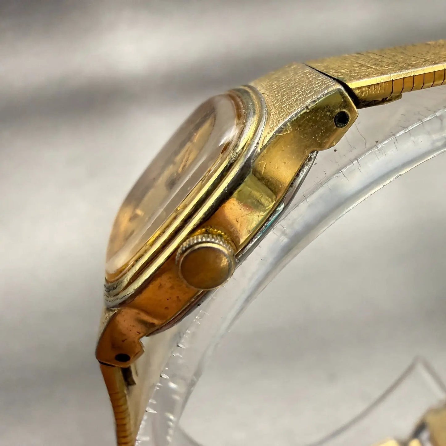 Seiko Watch Women 16mm Gold Dial Gold Tone Rectangle 2C20-5770 New Battery VTG2