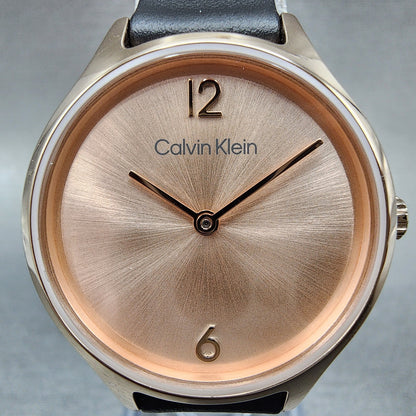 Calvin Klein Watch Women 28mm Pink Dial Rose Gold Tone Round Leather 252000601