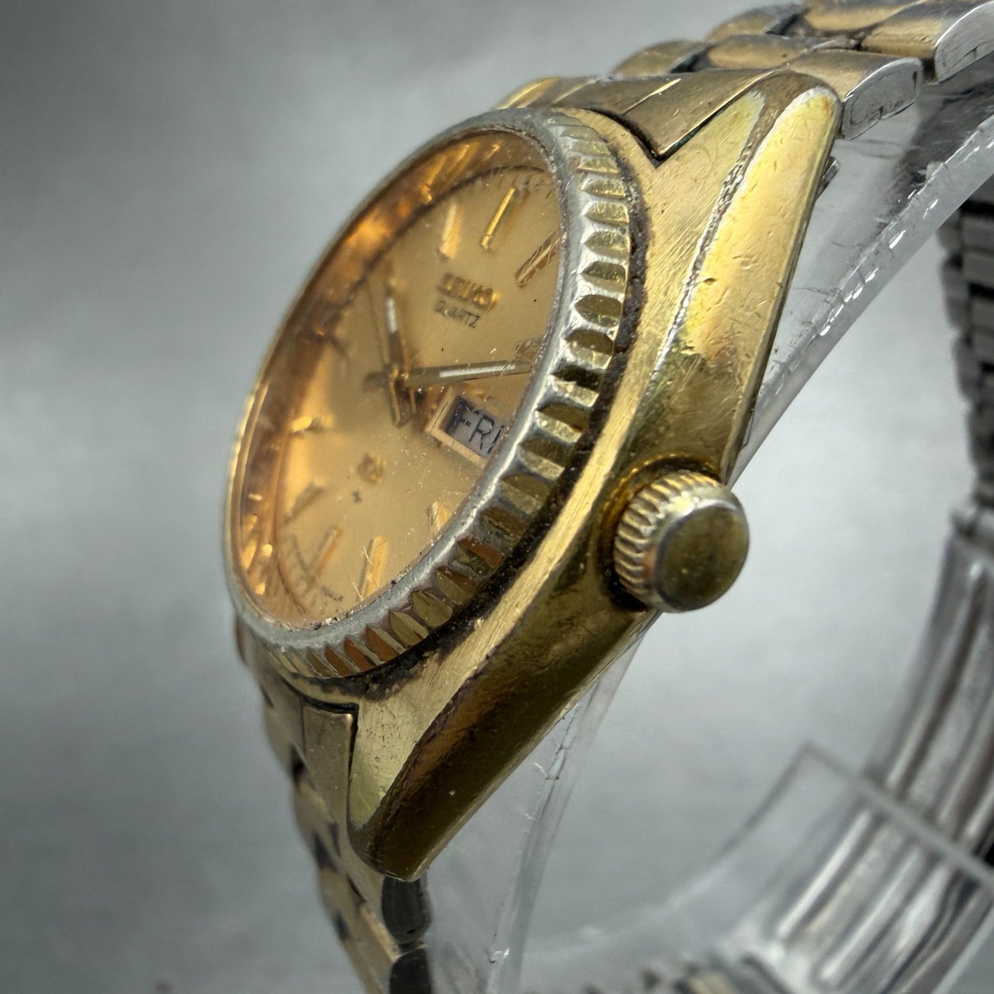 Seiko SQ Watch Women 25mm Champagne Dial Gold Tone Daydate 2623-0059 New Battery2