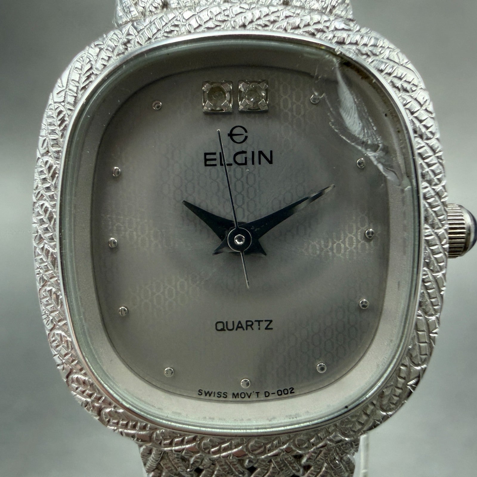 Elgin Watch Women 21mm Silver Dial Silver Tone Rectangle FK277 New Battery VTG1