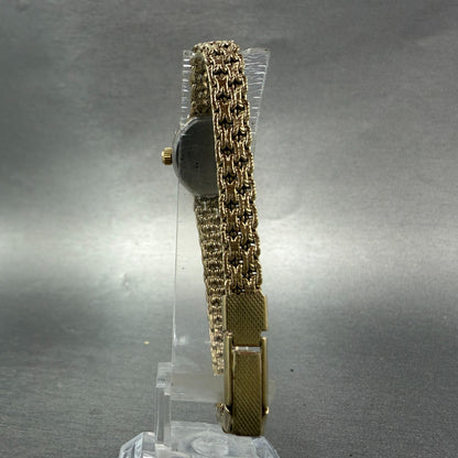 Gruen Watch Women 16mm Gold Dial Gold Tone Oval Diamond Bezel New battery VTG7