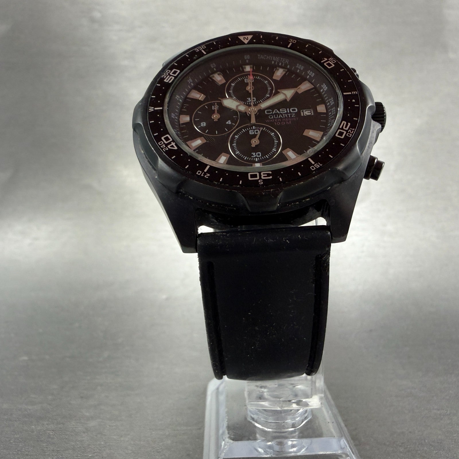 Casio Chronograph Watch Men 45mm Black Dial Black Tone Date AMW-330 New Battery5
