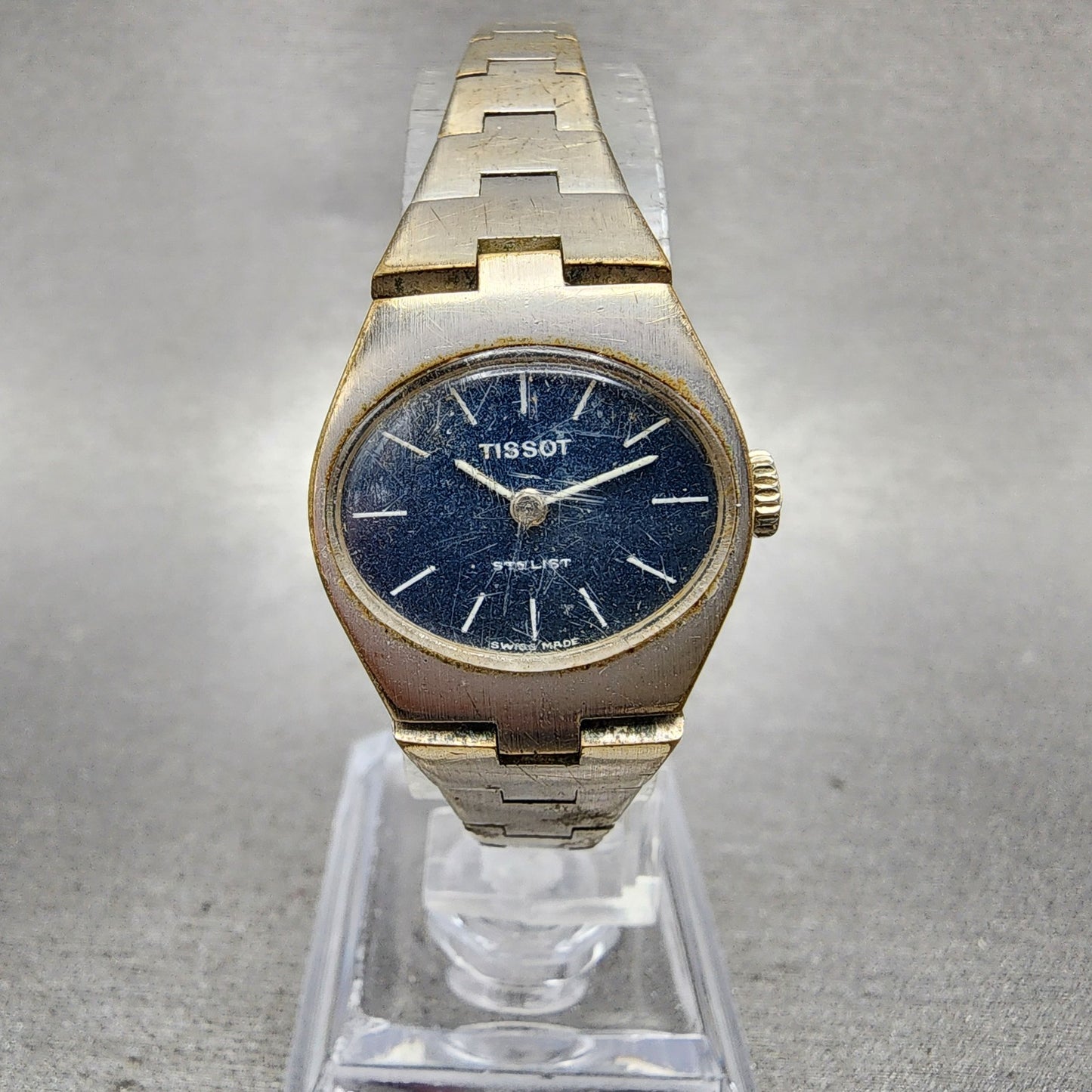 Tissot Stylist Watch Women 21mm Blue Dial Silver Tone Manual Wind PARTS0