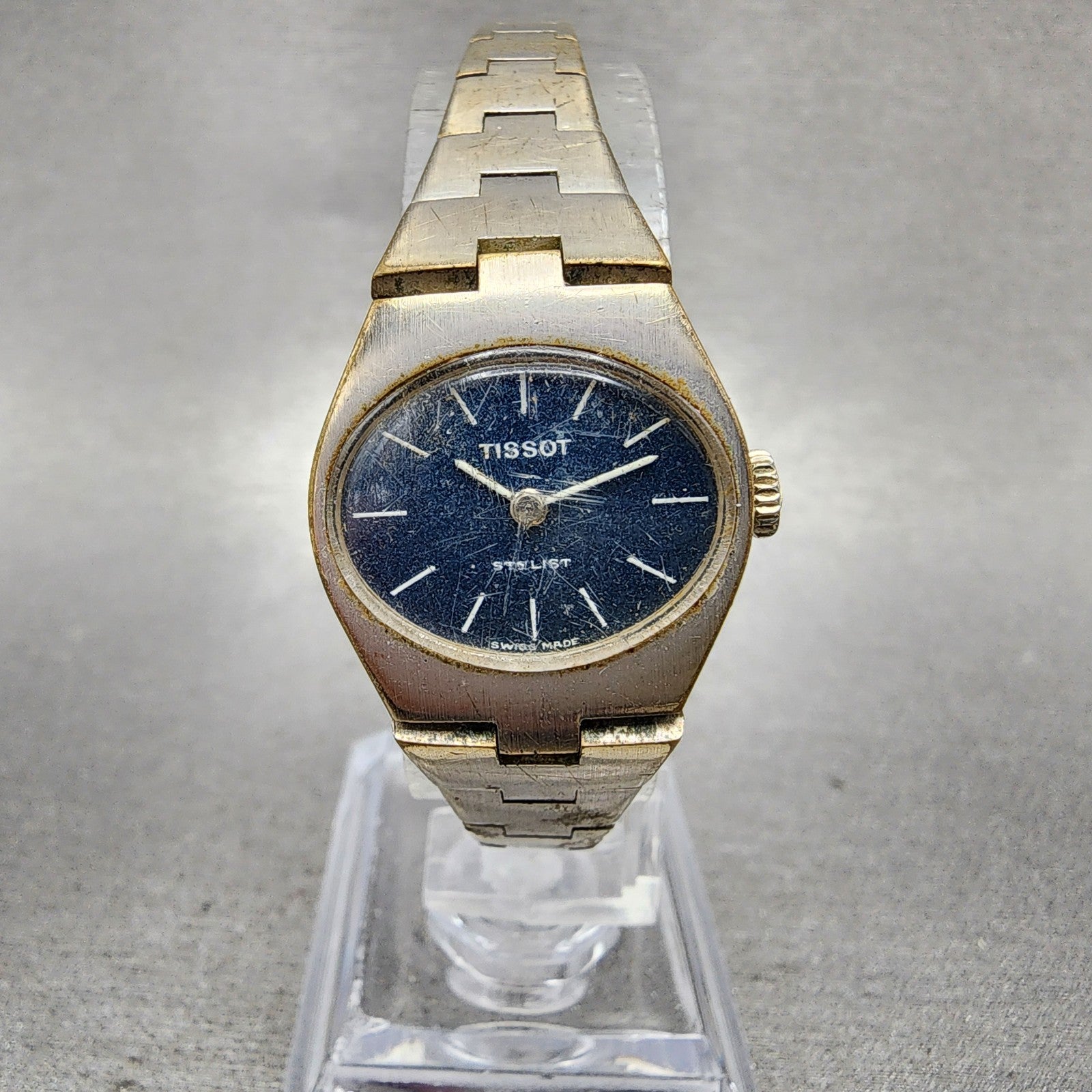 Tissot Stylist Watch Women 21mm Blue Dial Silver Tone Manual Wind PARTS0