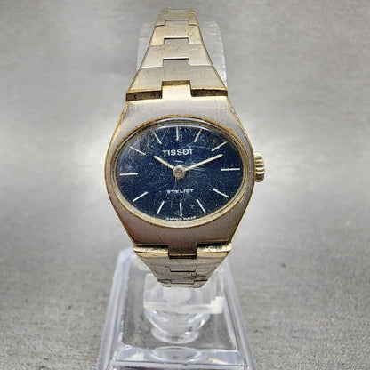 Tissot Stylist Watch Women 21mm Blue Dial Silver Tone Manual Wind PARTS0