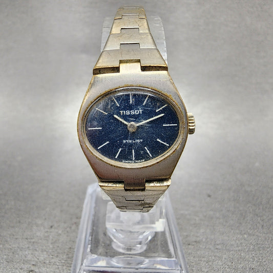 Tissot Stylist Watch Women 21mm Blue Dial Silver Tone Manual Wind PARTS0