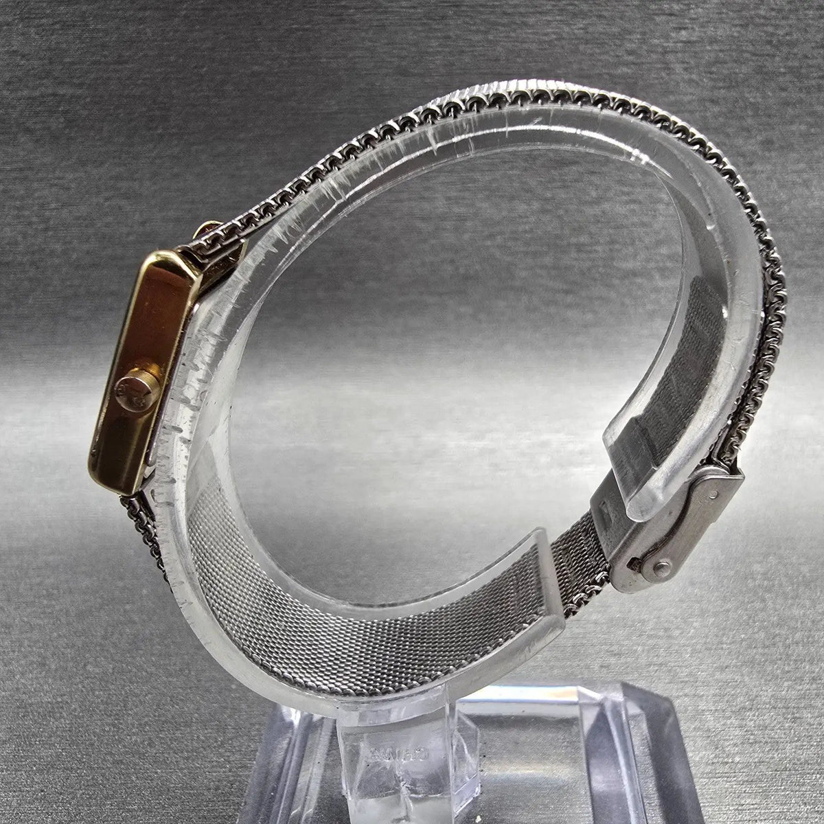 Skagen Watch Women 15mm Silver Dial Gold Tone Rectangle 136SGS New Battery BD6