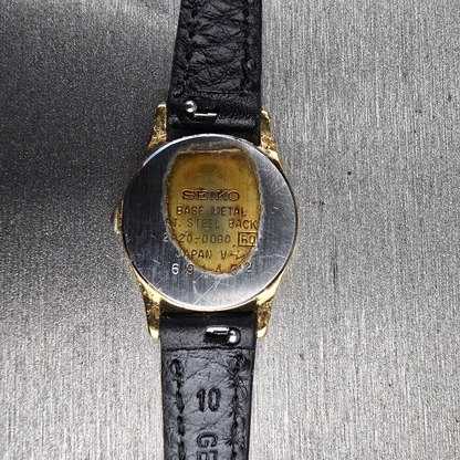 Seiko Watch Women 20mm Gold Dial Gold Tone Round 2P20-0080 New Battery Vintage10