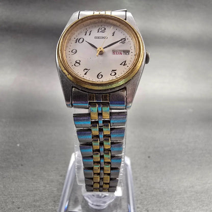 Seiko Watch Women 24mm White Dial Two Tone Daydate Round 7N83-0011 New Battery5