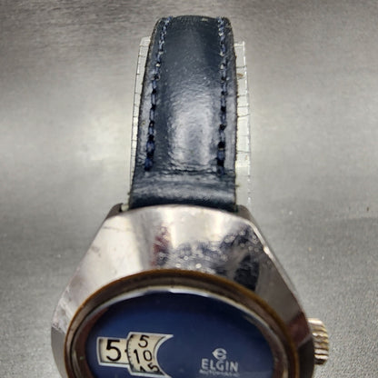 Elgin Jump Hour Automatic Watch Women 28mm Blue Dial Steel Vintage PARTS5