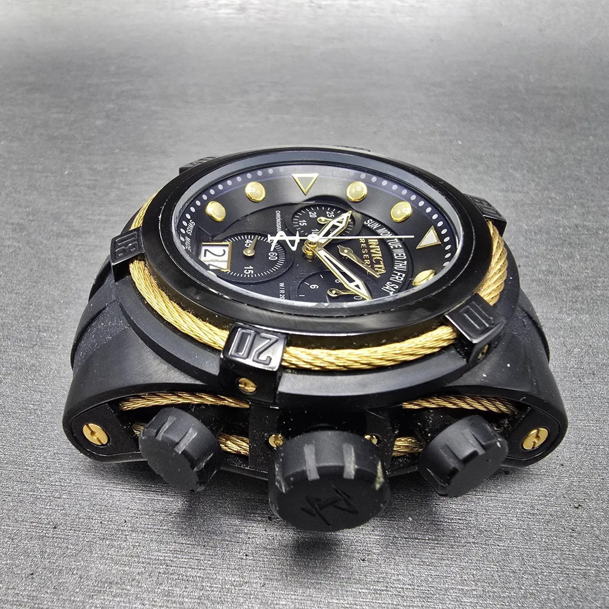 Invicta Reserve Bolt Zeus Chronograph Watch Men 53mm Black Dial Black Gold READ4