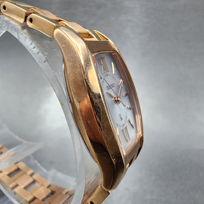 Seiko Solar Lukia Watch Women 20mm White Dial Rose Gold Tone V1170dl0 Runs3