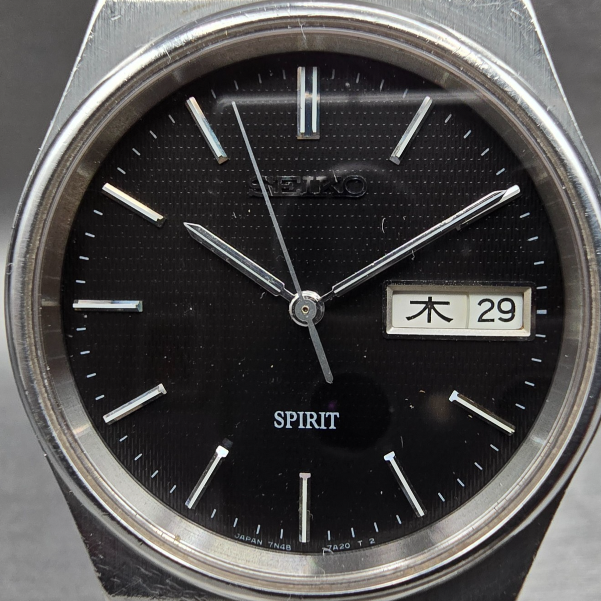 Seiko Spirit Watch Men 34mm Black Dial Silver Tone Daydate 7N48-7A10 New Battery1