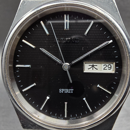 Seiko Spirit Watch Men 34mm Black Dial Silver Tone Daydate 7N48-7A10 New Battery1