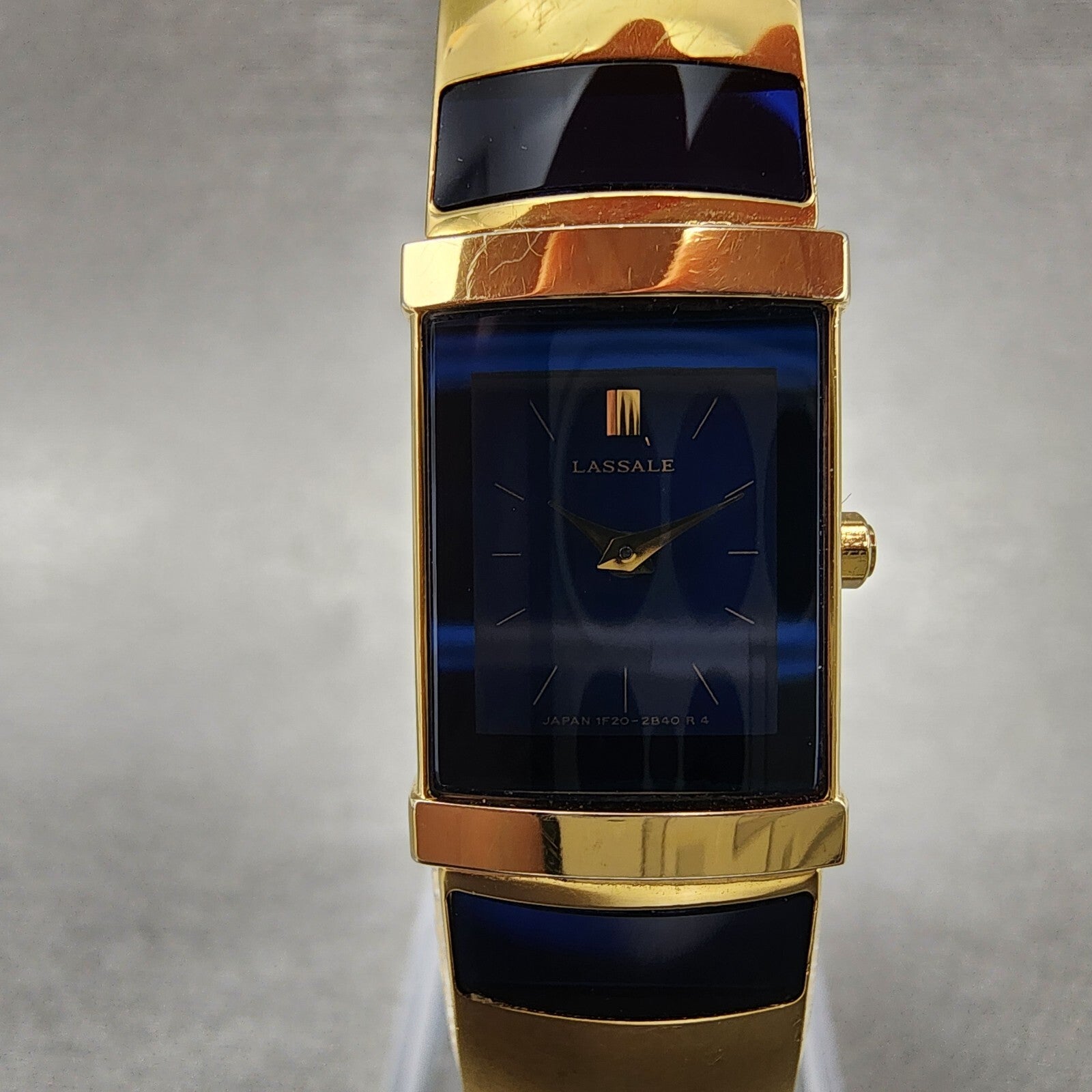 Seiko Lassale Tank Watch Women 15mm Blue Dial Gold Tone Rectangle New Battery1