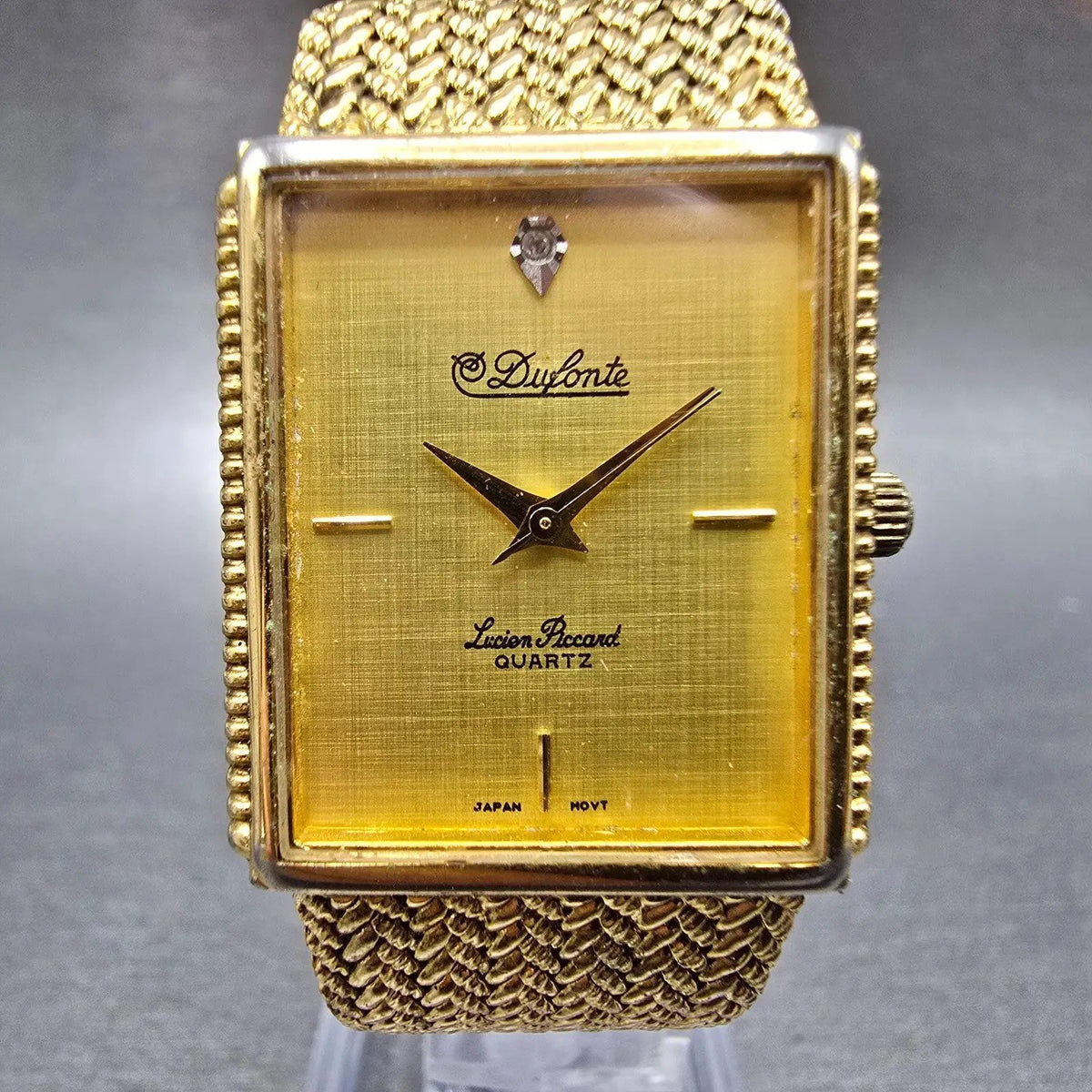 Lucien Piccard Dufonte Tank Watch Men 25mm Gold Dial Gold Tone Rectangle NewBatt0
