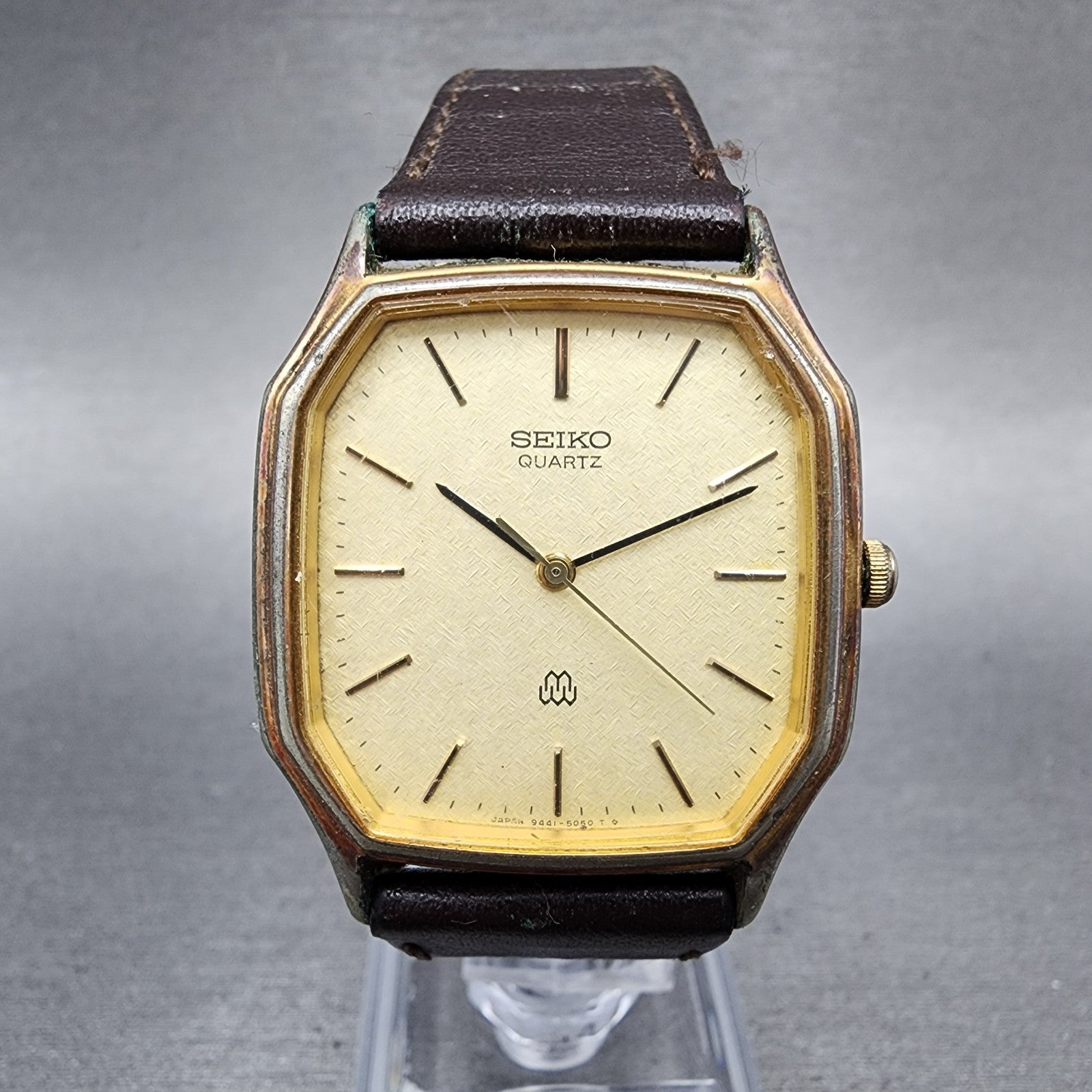 Seiko Watch Men 31mm Champagne Dial Gold Tone Octagon 94415040 New Battery0